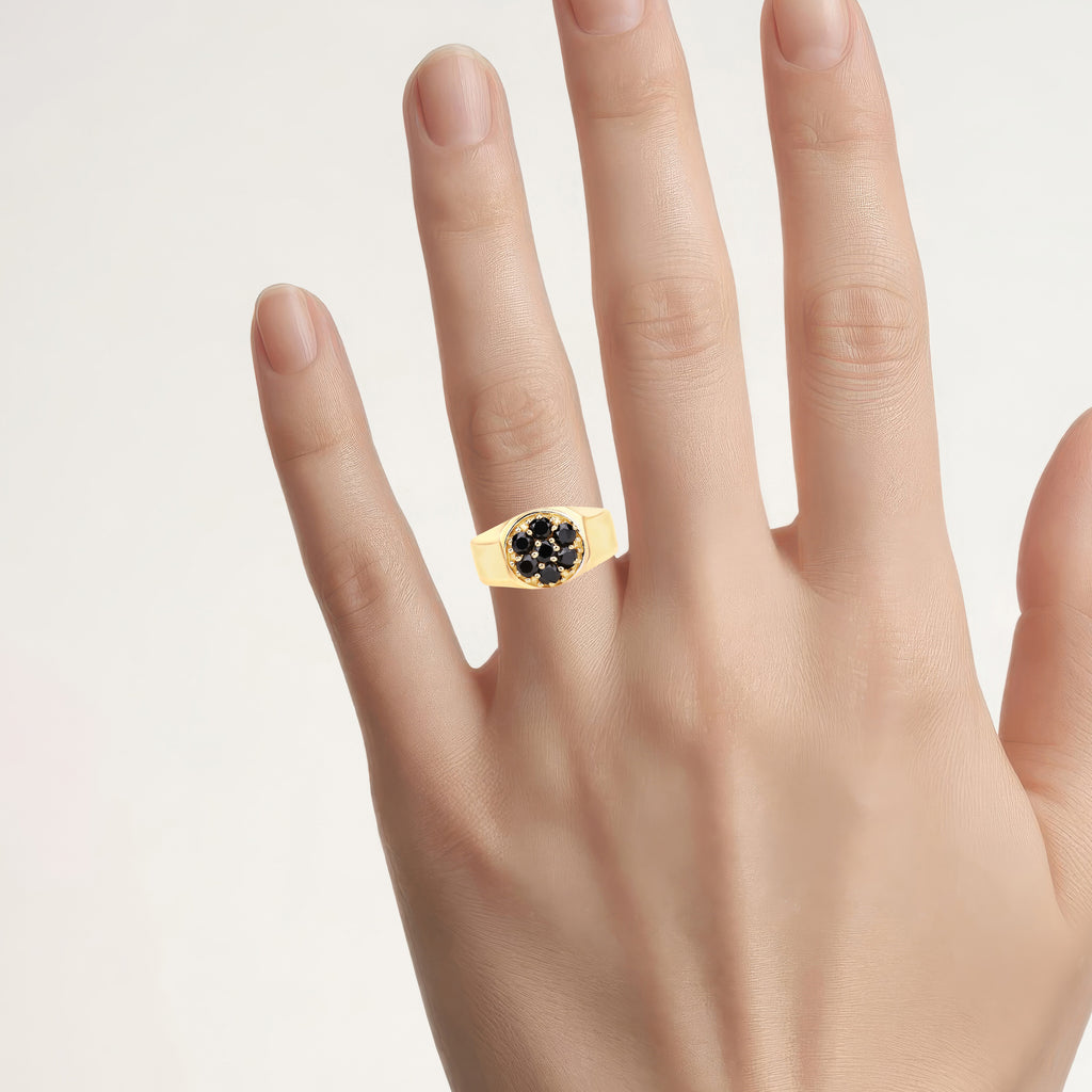 Black Diamond Ring 0.9 Carats Gold Plated Silver