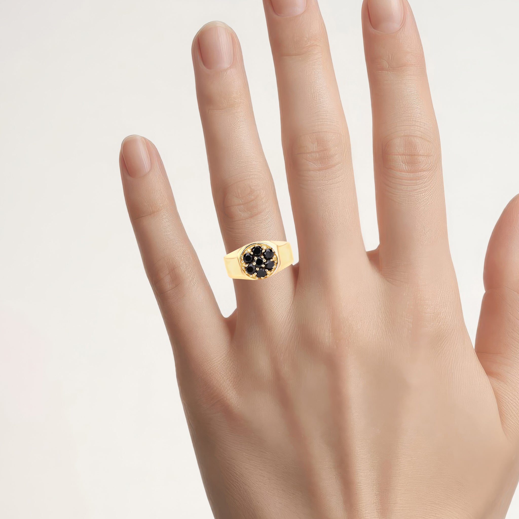 Black Diamond Ring 0.9 Carats Gold Plated Silver