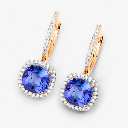 Tanzanite Dangle Earrings Diamond Setting 6.26 Carats 14K Yellow Gold