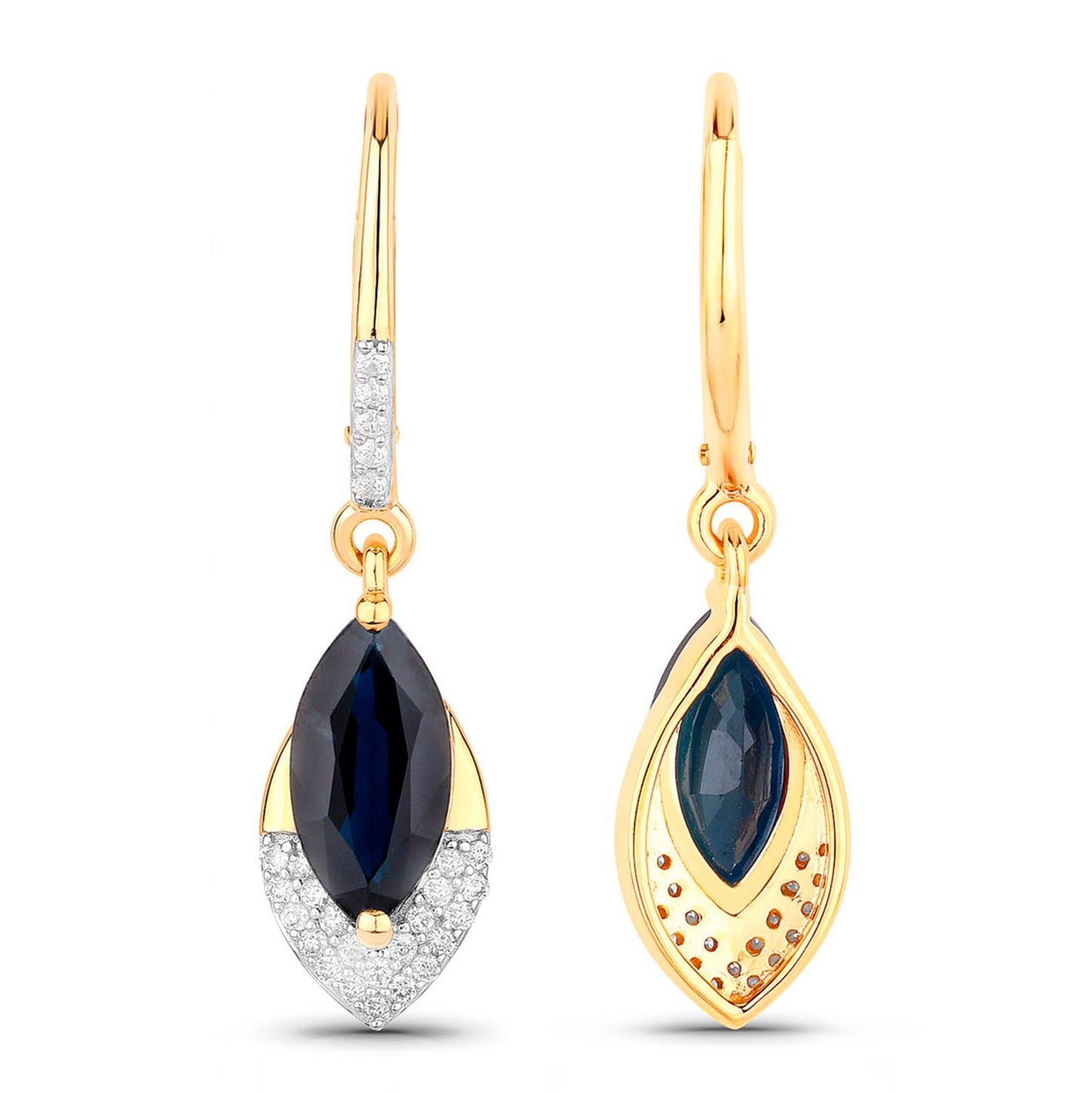 Blue Sapphire Dangle Earrings Diamonds 2.7 Carats 14K Yellow Gold
