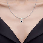 Blue Sapphire Flower Pendant With Diamonds 0.92 Carats 14K White Gold