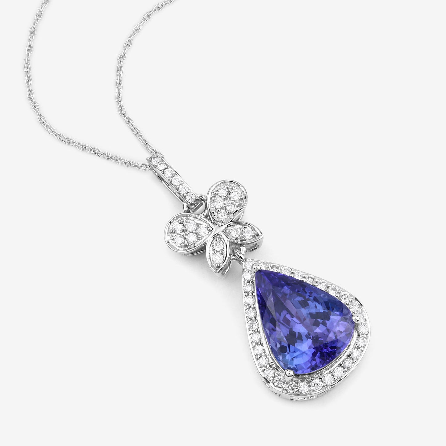 Natural Tanzanite Pendant With Diamonds 5.50 Carats 18K White Gold