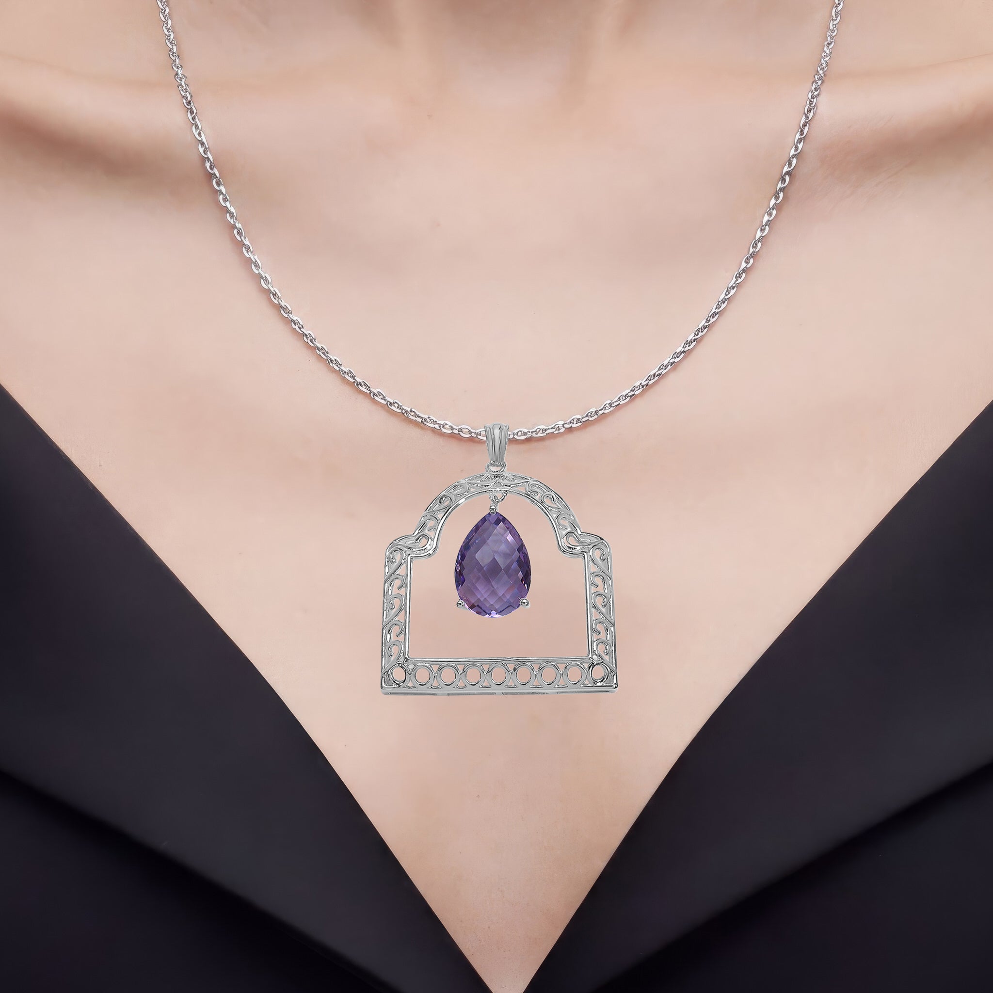 Amethyst Pendant 10.6 Carats Sterling Silver