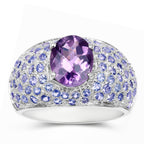 Amethyst Cluster Ring Tanzanites 4.2 Carats Sterling Silver