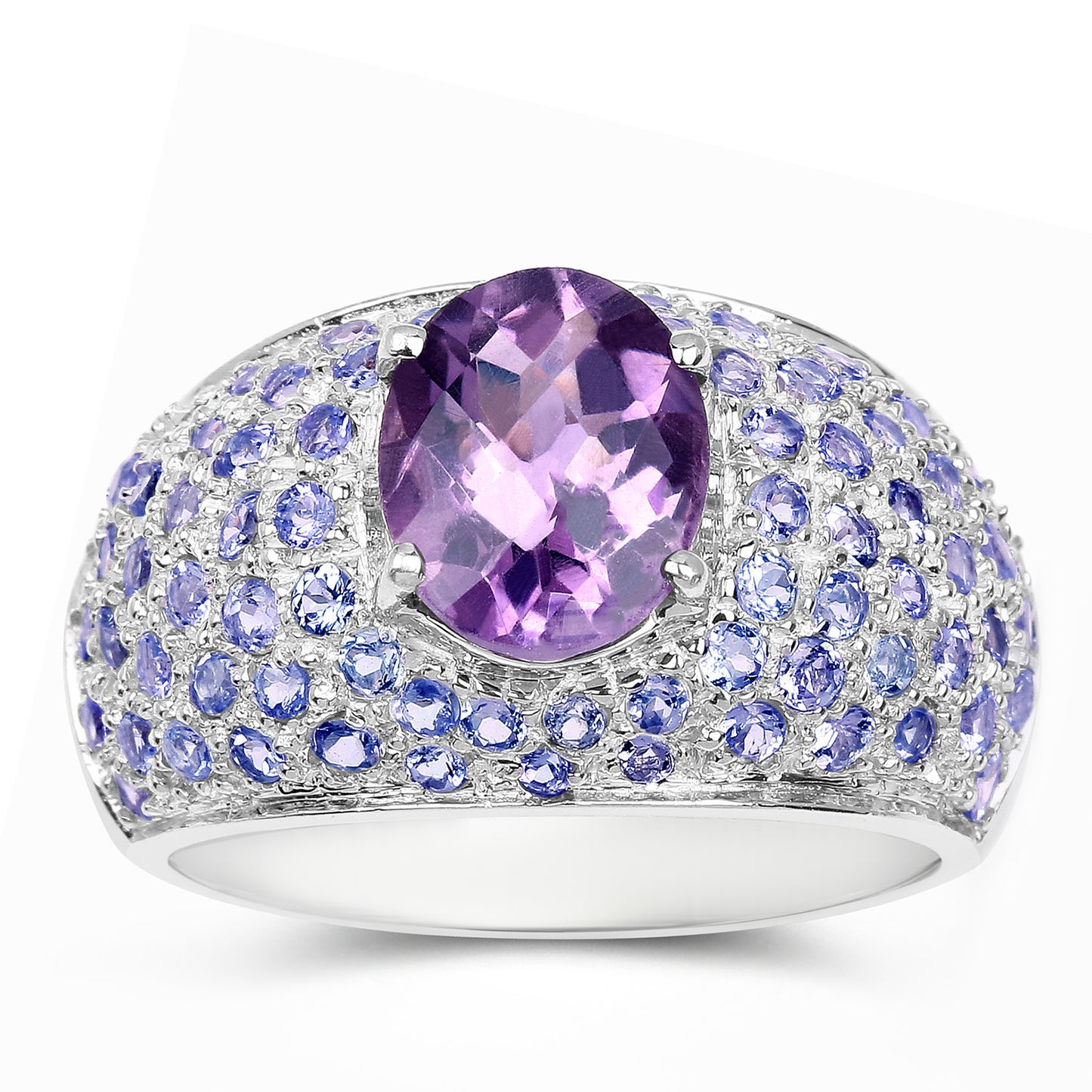 Amethyst Cluster Ring Tanzanites 4.2 Carats Sterling Silver