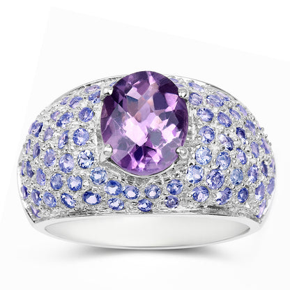 Amethyst Cluster Ring Tanzanites 4.2 Carats Sterling Silver