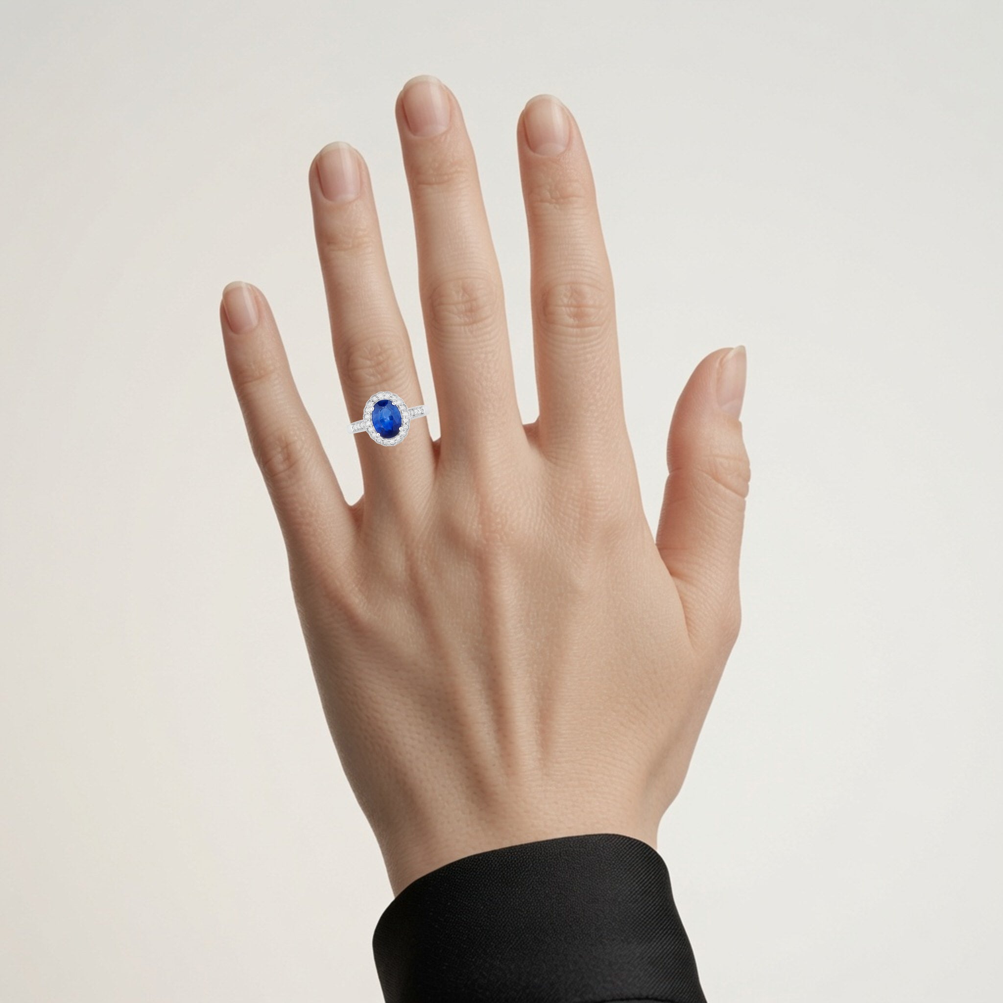 Blue Sapphire Ring With Diamonds 2.5 Carats 18K White Gold