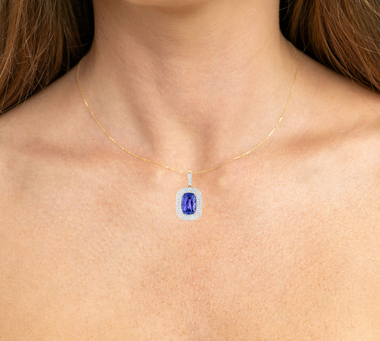 Natural Tanzanite Pendant With Diamonds 3.56 Carats 14K Yellow Gold