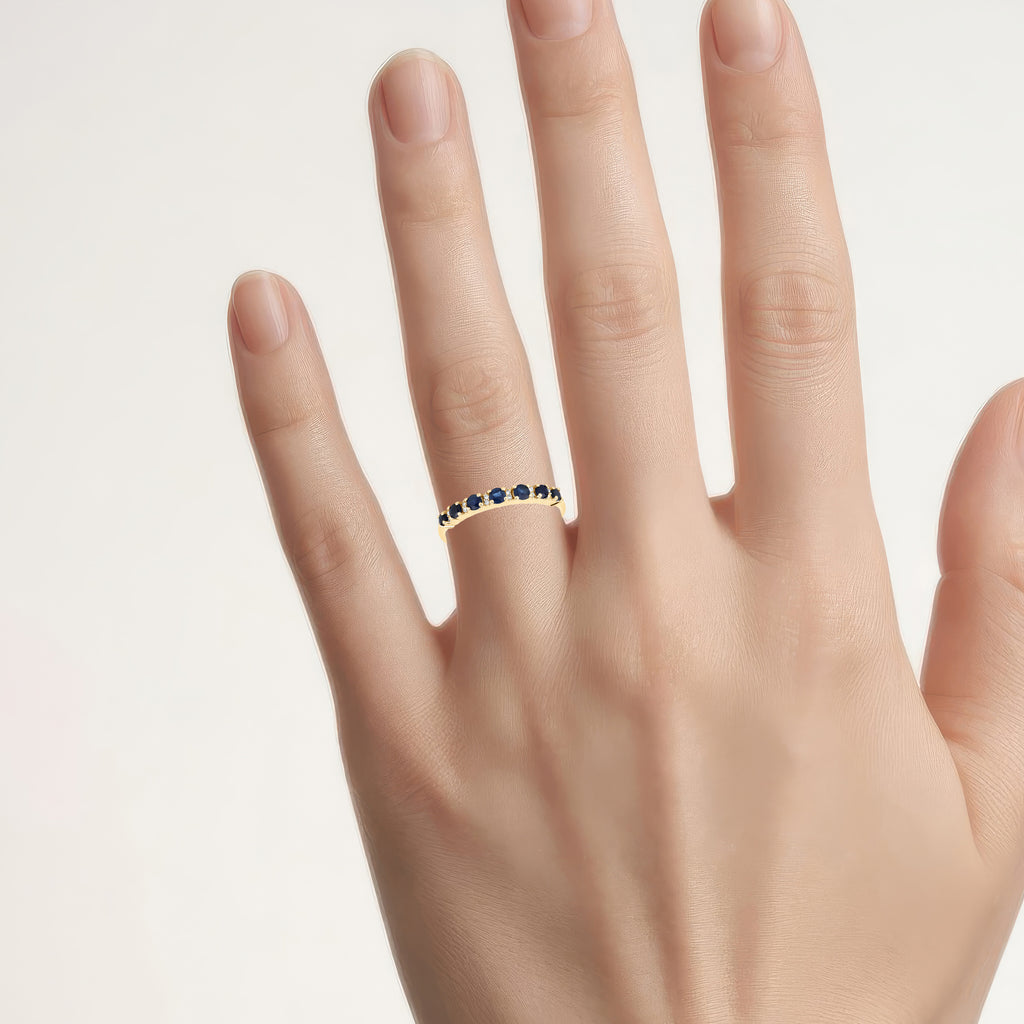 Blue Sapphire Ring With Diamonds 0.34 Carats 14K Yellow Gold