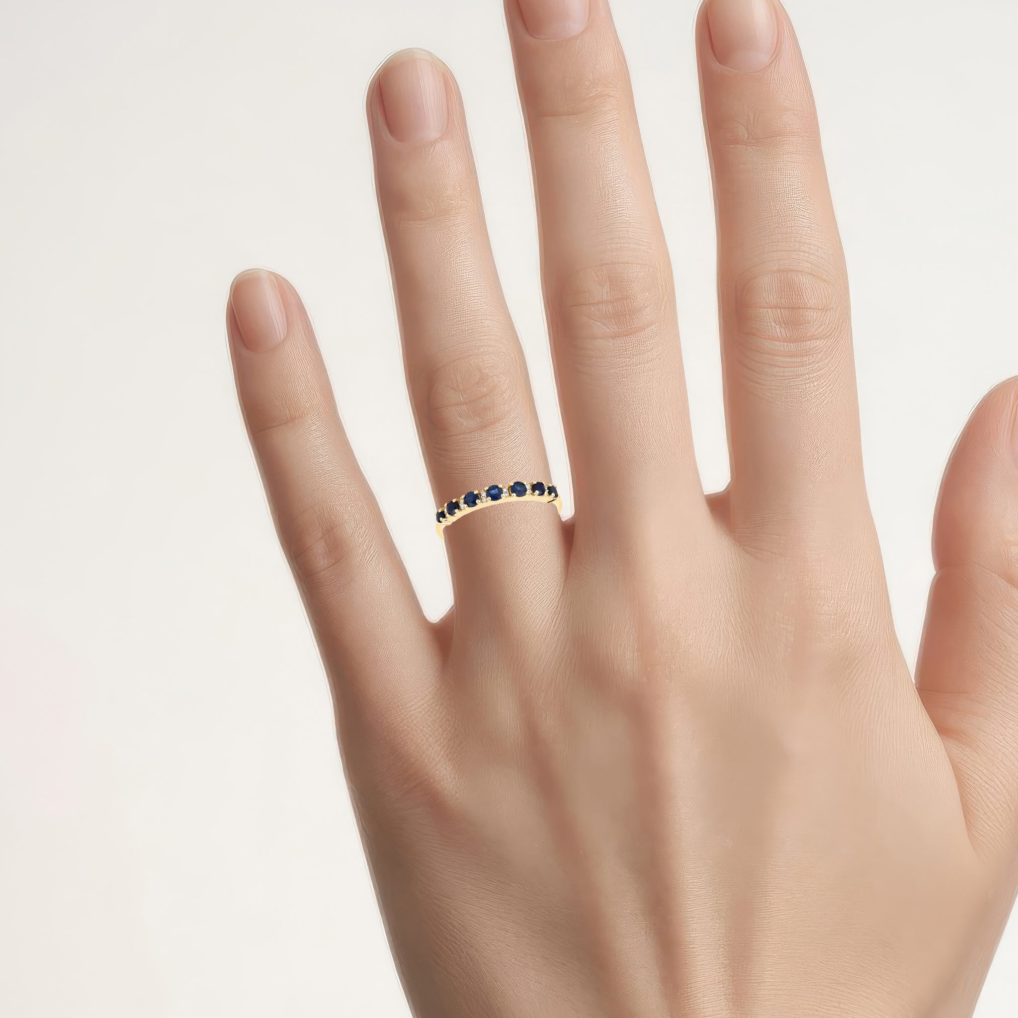 Blue Sapphire Ring With Diamonds 0.34 Carats 14K Yellow Gold