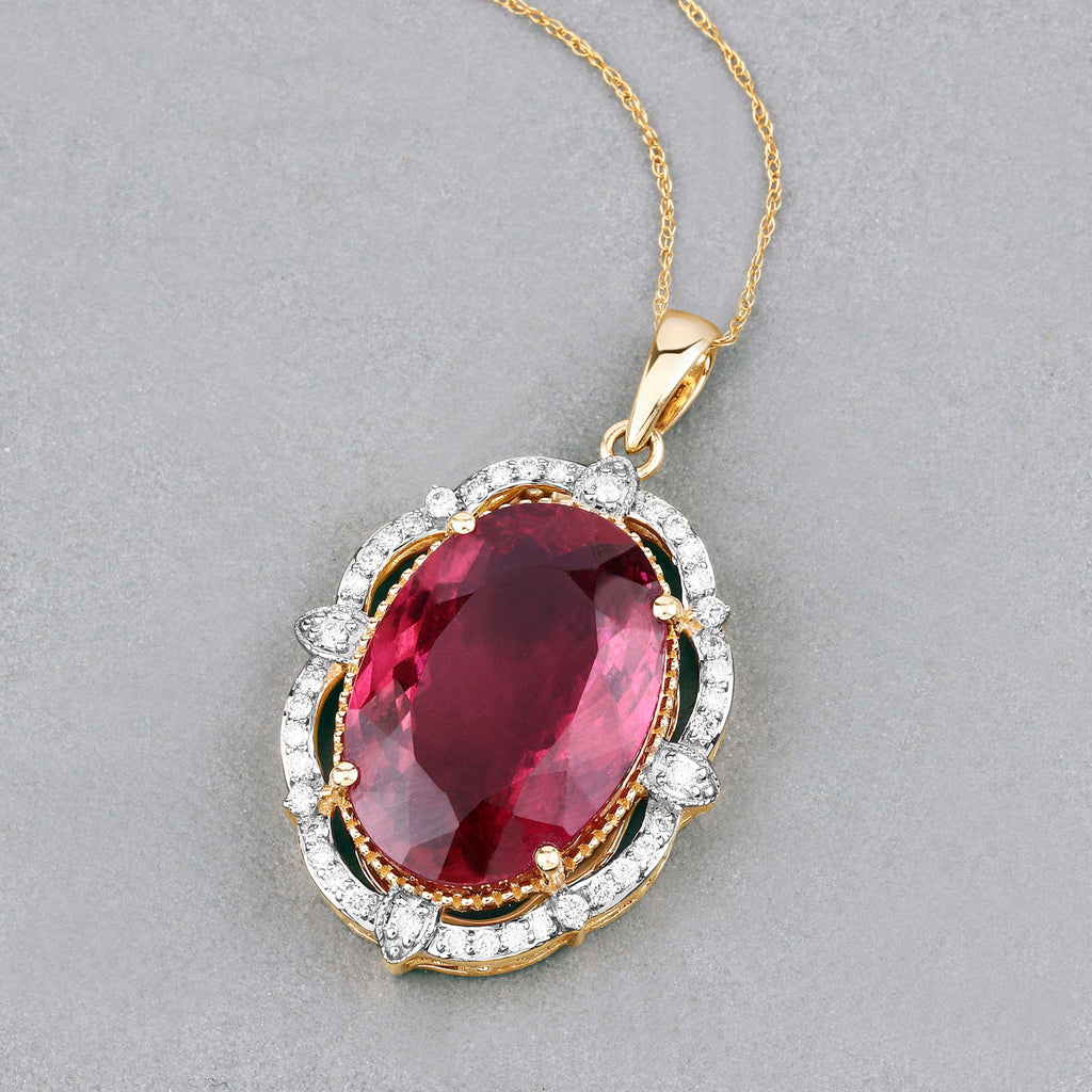 Rubellite Pendant With Diamonds 16.5 Carats 14K Yellow Gold