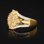 Natural Ethiopian Opal Ring With White Topaz 0.96 Carats Gold Plated Silver