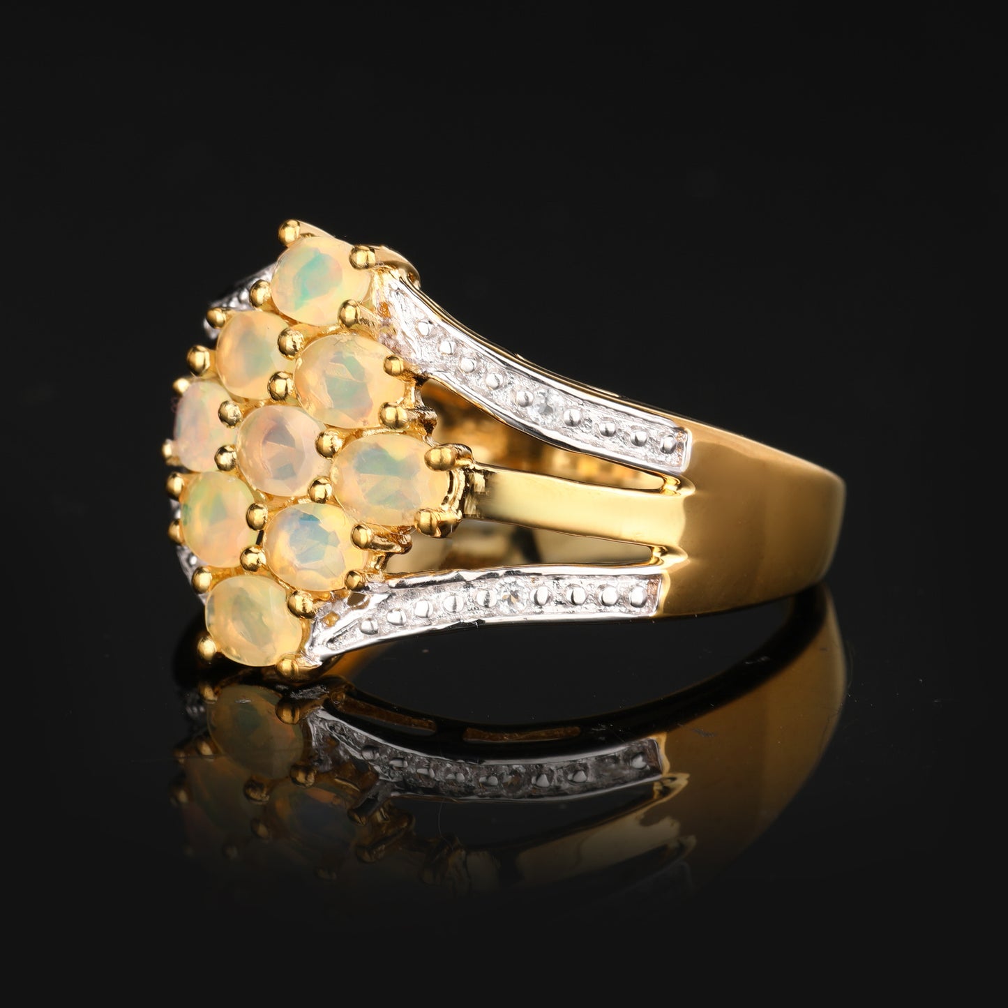 Natural Ethiopian Opal Ring With White Topaz 0.96 Carats Gold Plated Silver