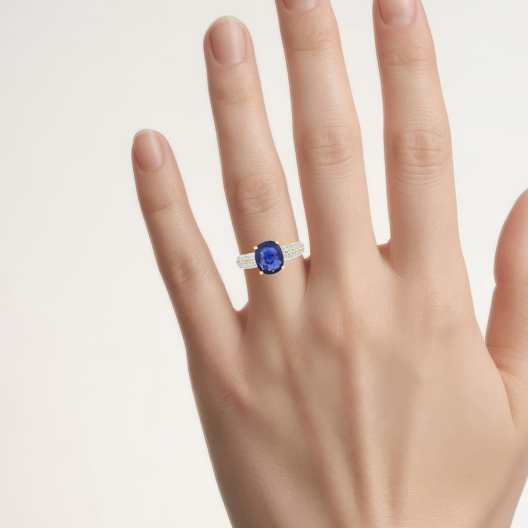 Blue Sapphire Ring With Diamonds 2.6 Carats 18K Yellow Gold