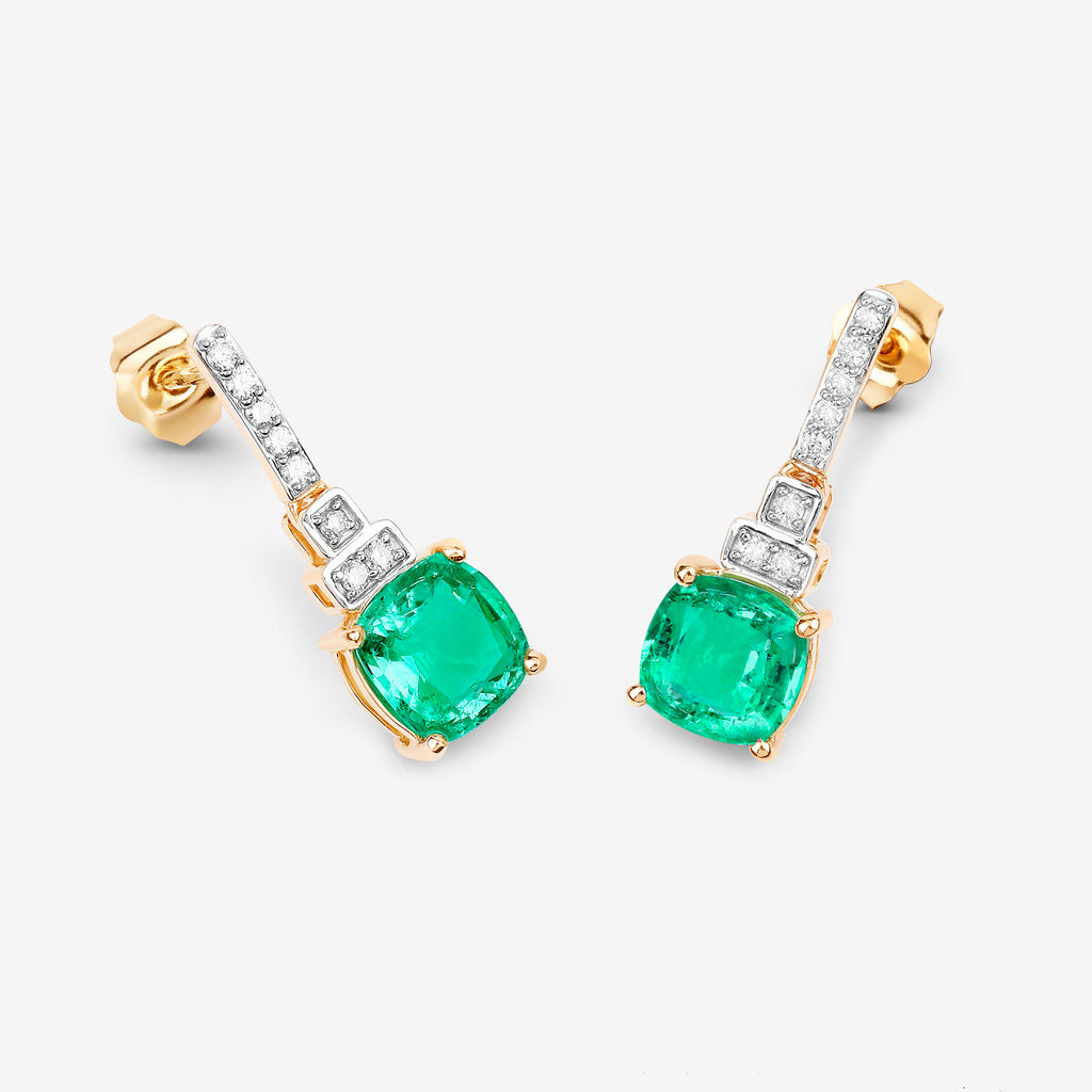 Natural Emerald Earrings With Diamonds 2.68 Carats 14K Yellow Gold