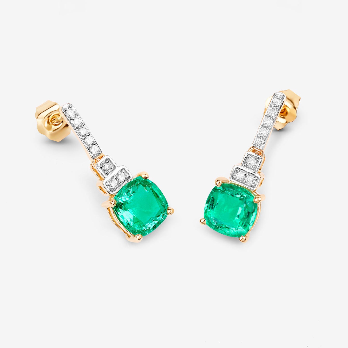 Natural Emerald Earrings With Diamonds 2.68 Carats 14K Yellow Gold