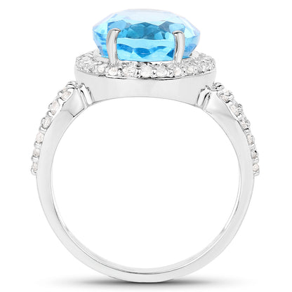 Swiss Blue 5.2 Carat Topaz Ring White Topaz Setting