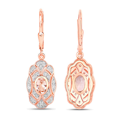 Morganite Dangle Earrings With White Topaz 1.02 Carats Gold Plated Silver