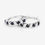 Blue Sapphire Hoop Earrings With White Topaz 1.24 Carats Sterling Silver