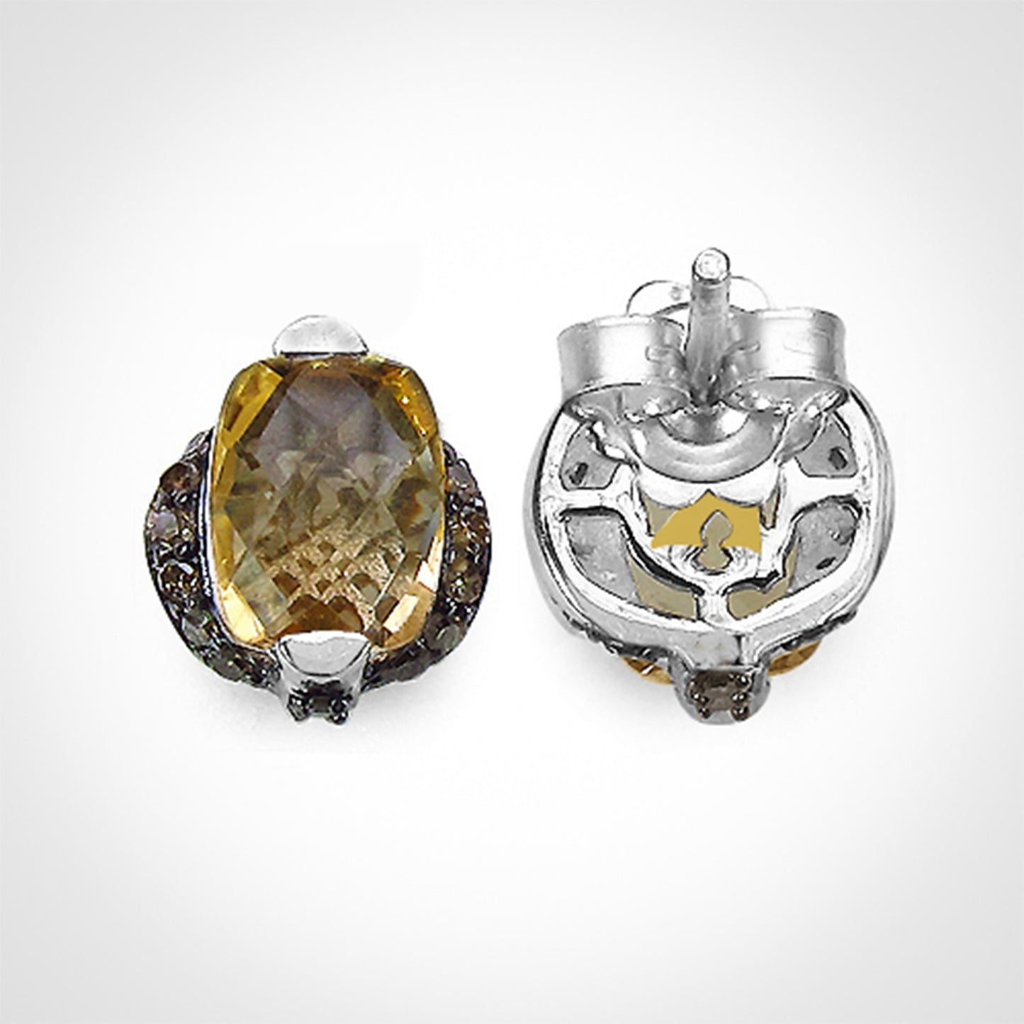 Citrine Stud Earrings Champagne Diamonds 3 Carats Silver