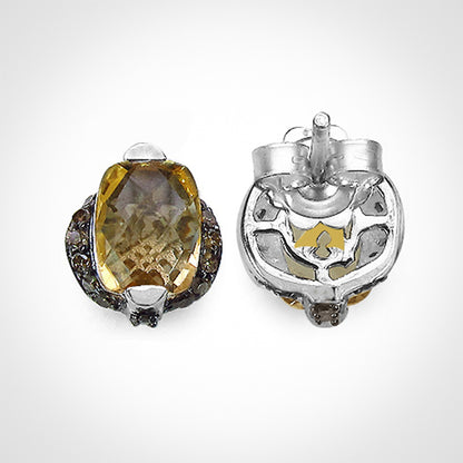 Citrine Stud Earrings Champagne Diamonds 3 Carats Silver