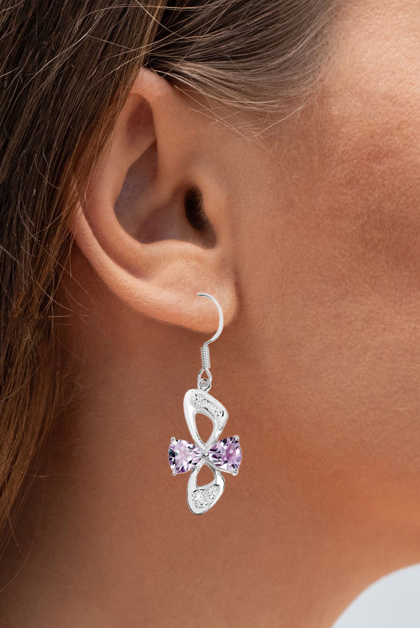 Pink Amethyst Earrings With White Topaz 4.02 Carats Sterling Silver