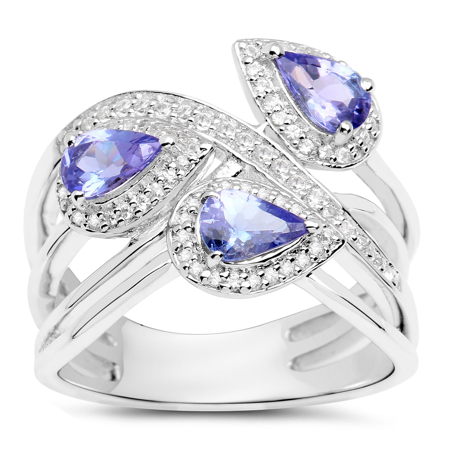 Tanzanite Cocktail Ring White Zircon 1.51 Carats Sterling Silver