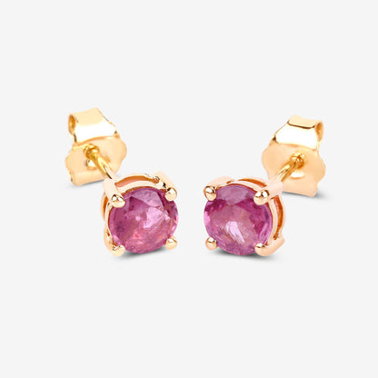 Pink Sapphire Stud Earrings 1.29 Carats 10K Yellow Gold