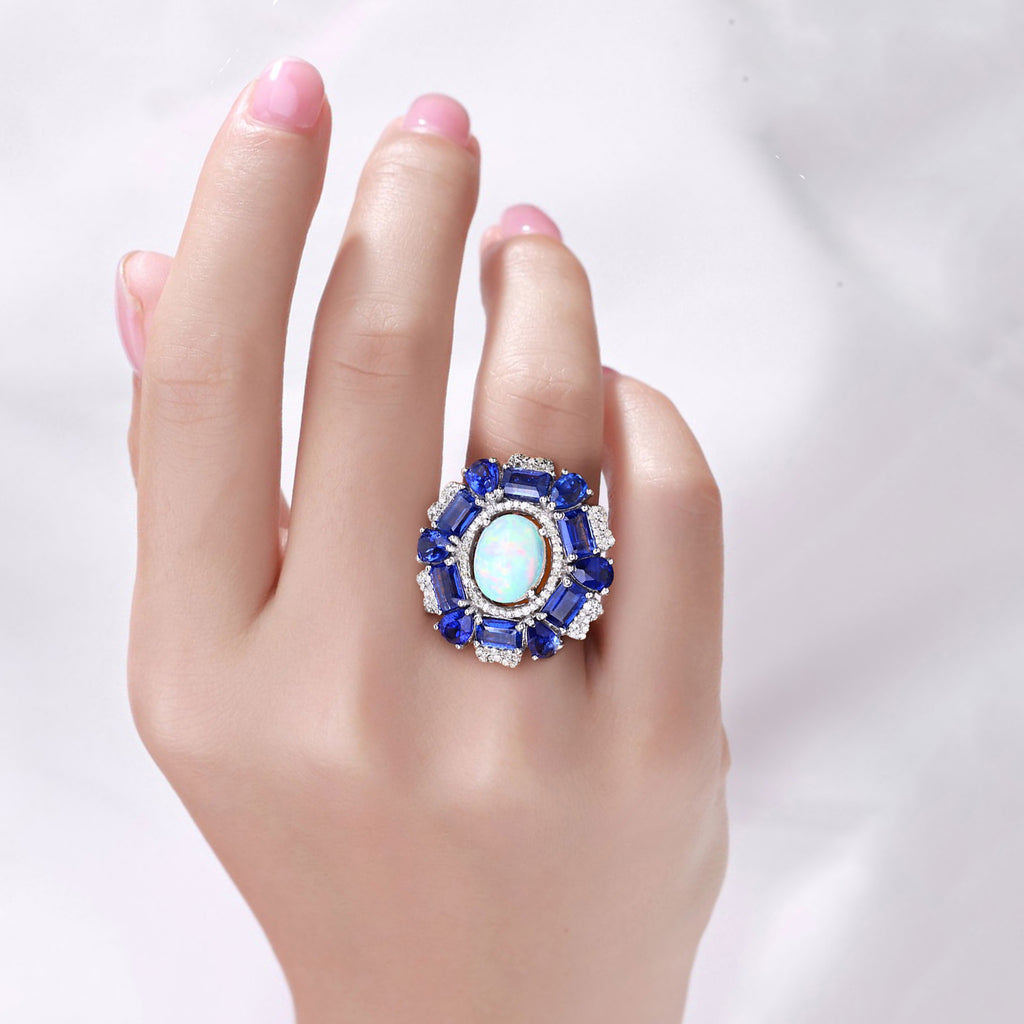Opal Ring With Kyanite 10.4 Carats Sterling Silver