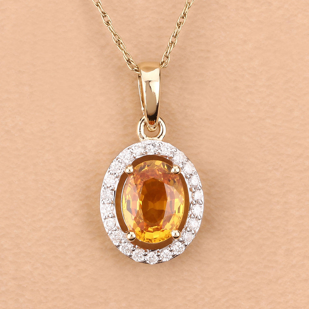 Natural Yellow Sapphire Pendant With Diamonds 1.74 Carats 14K Yellow Gold