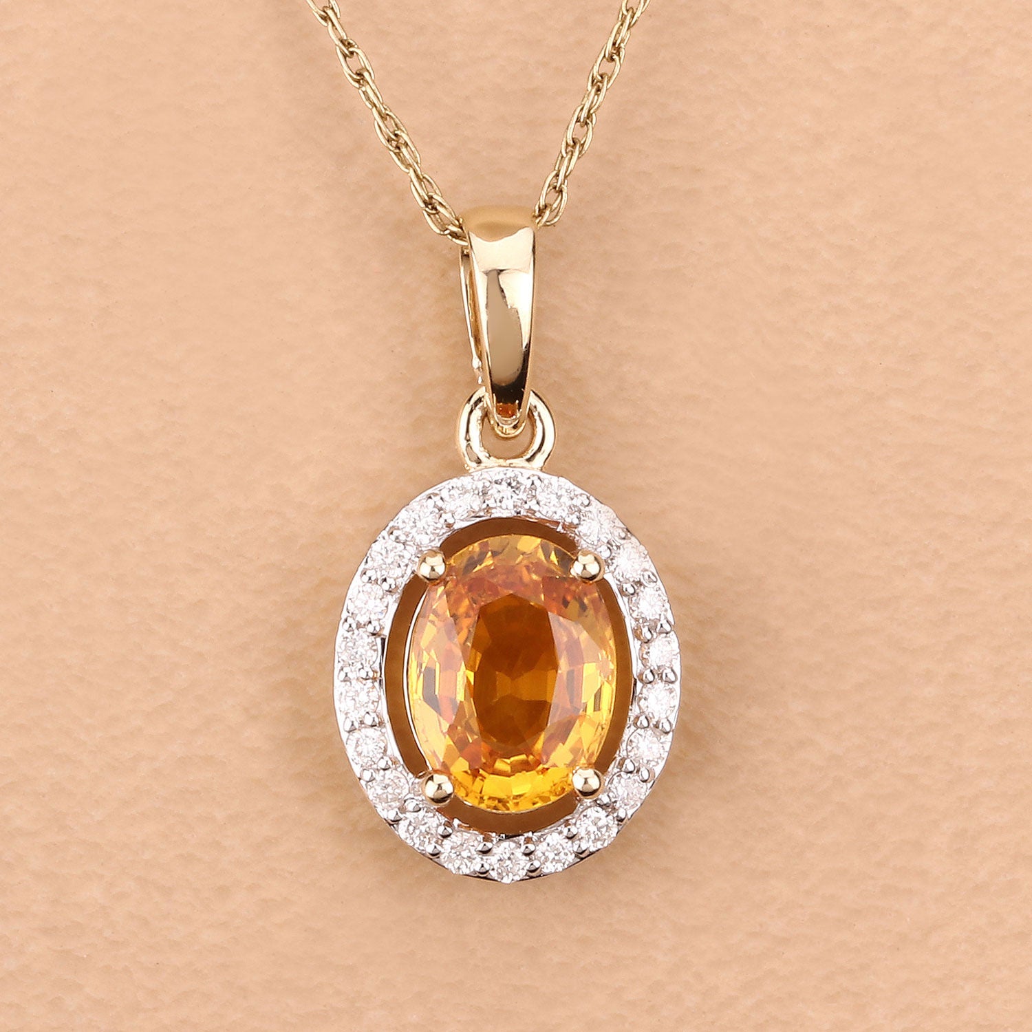 Natural Yellow Sapphire Pendant With Diamonds 1.74 Carats 14K Yellow Gold