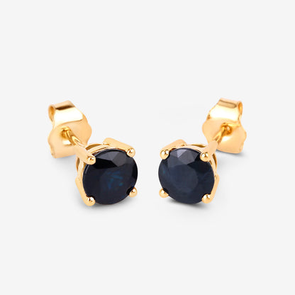Blue Sapphire Stud Earrings 1.69 Carats 10K Yellow Gold