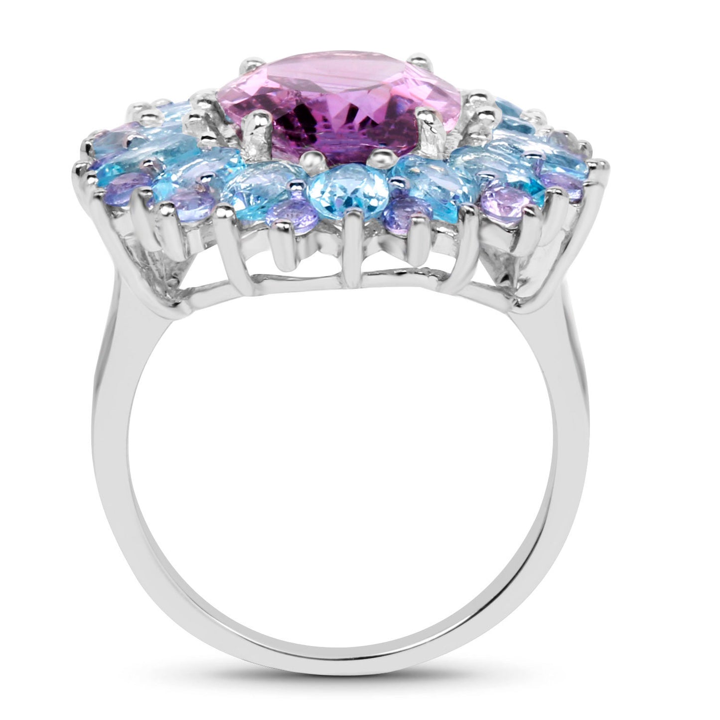 Amethyst Cocktail Ring Tanzanite and Blue Topaz Halo 7.8 Carats
