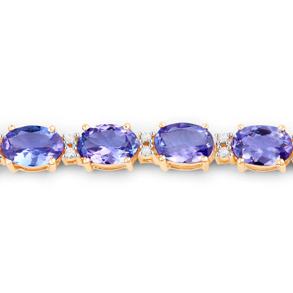 Tanzanite Tennis Bracelet White Diamonds 10.8 Carats 14K Yellow Gold