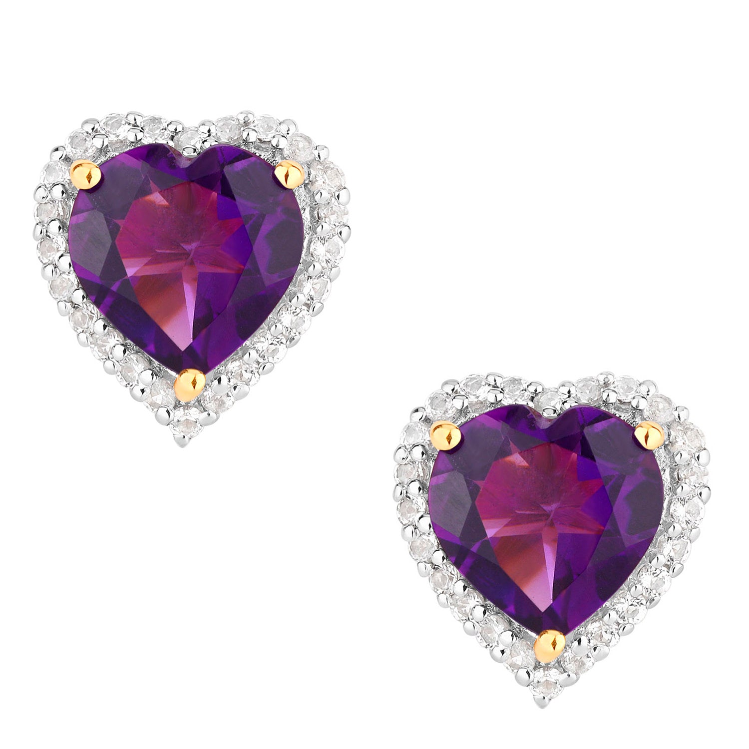 Amethyst Earrings White Topaz 3.46 Carats 18K Yellow Gold Plated Silver