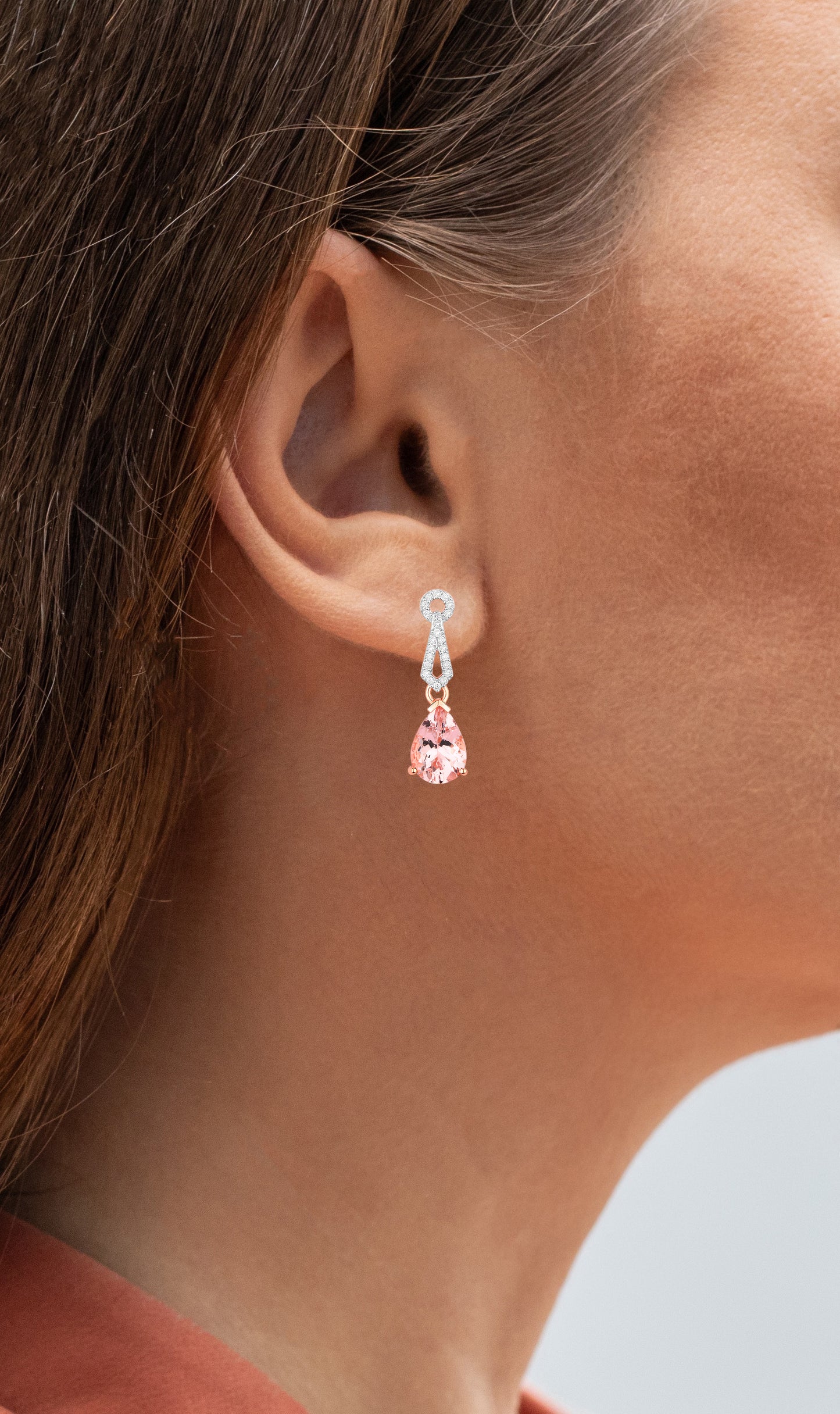 Morganite Drop Earrings Diamond Settings 3.6 Carats Total 14K Gold