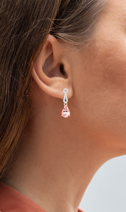 Morganite Drop Earrings Diamond Settings 3.6 Carats Total 14K Gold