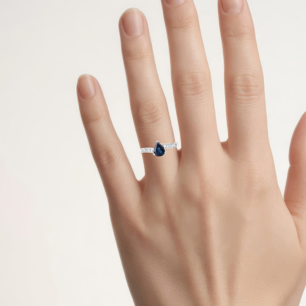 Blue Sapphire Ring With Diamonds 0.83 Carats 14K White Gold