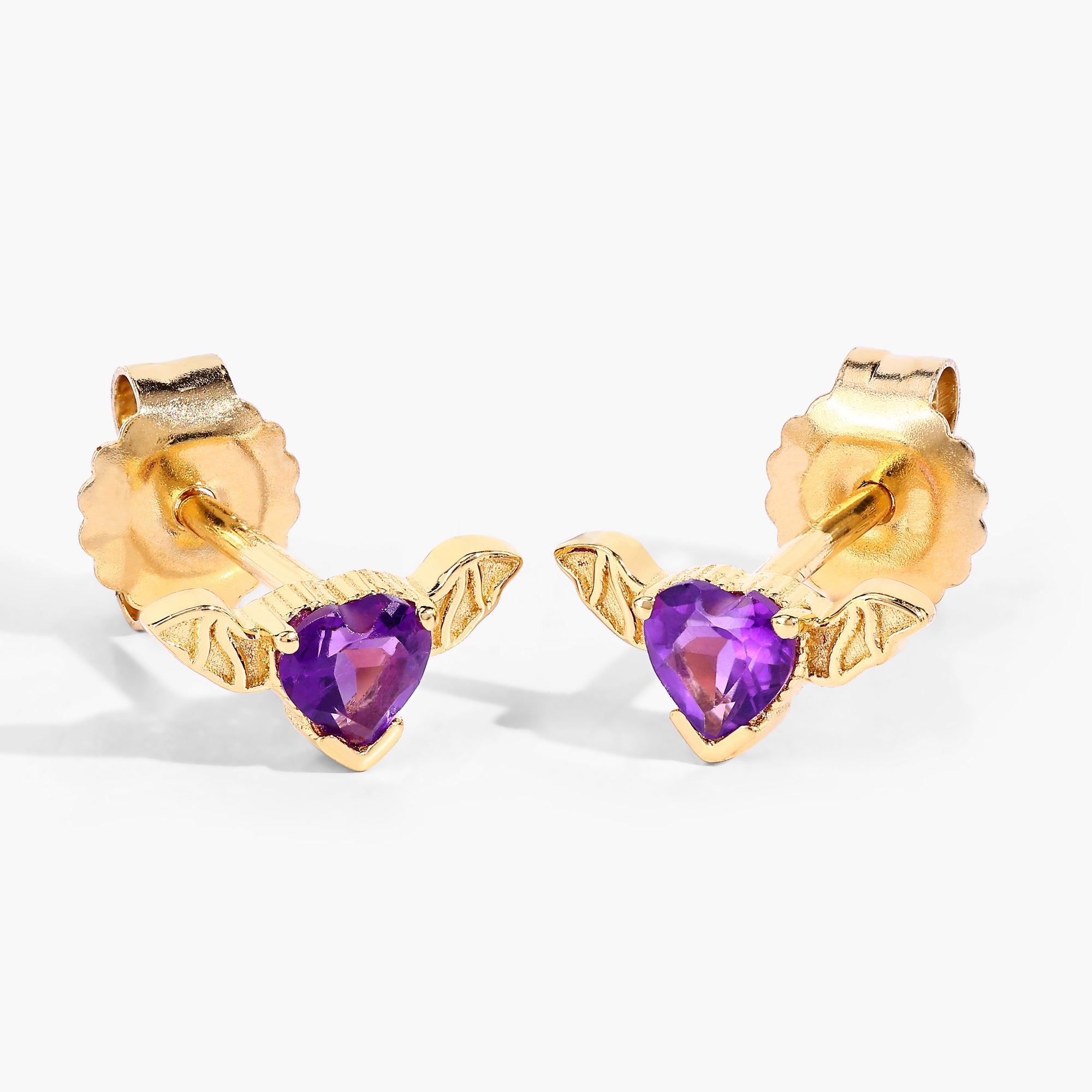 Amethyst Bat Stud Earrings 0.34 Carats Gold Plated Silver