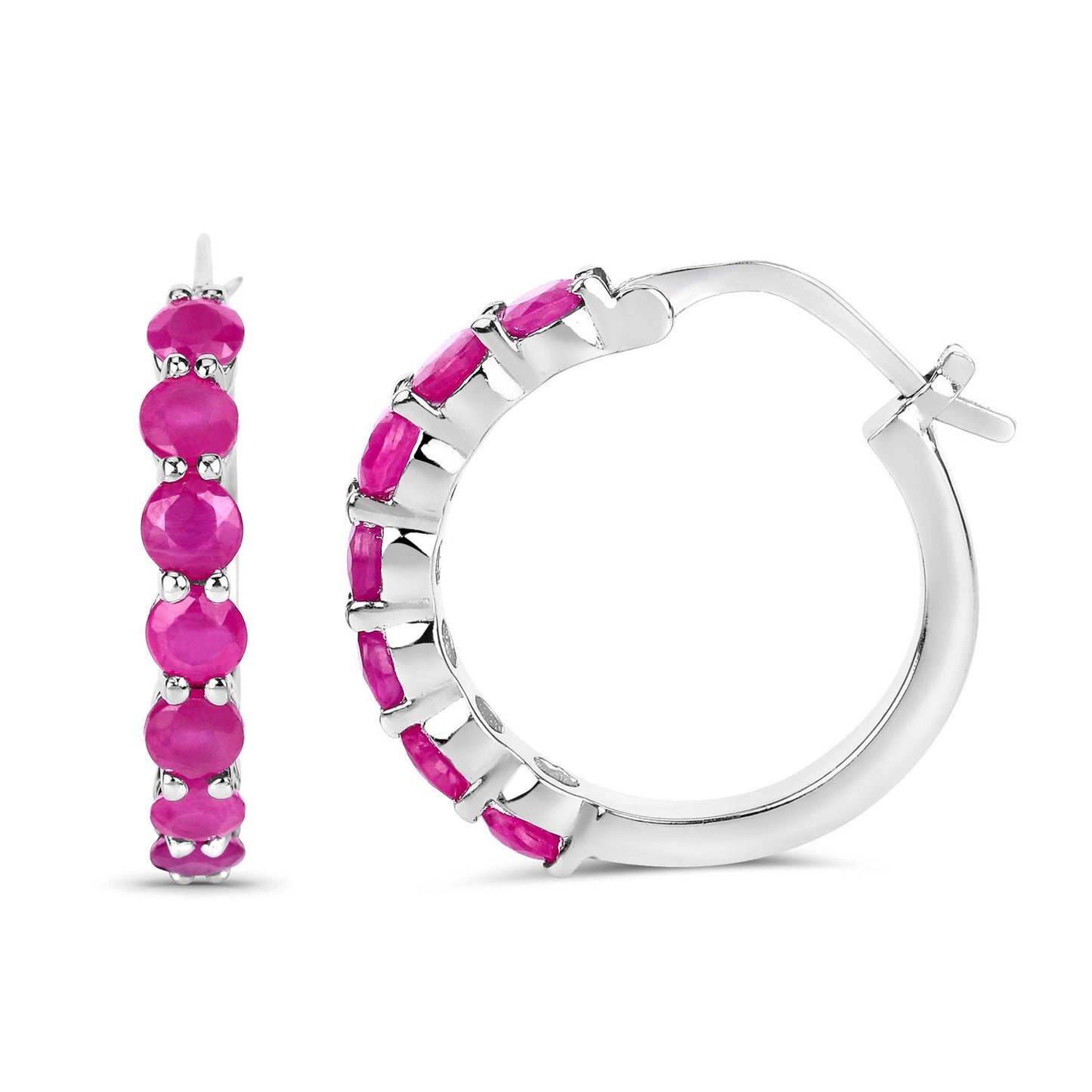 Natural Ruby Hoop Earrings 2.78 Carats Sterling Silver