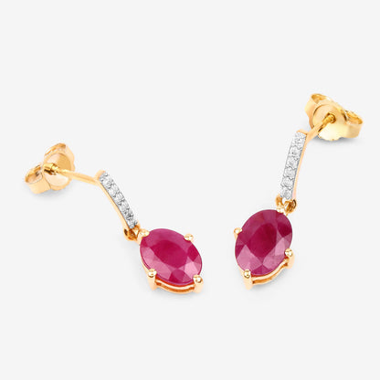 Ruby Dangle Earrings Diamonds 1.74 Carats 10K Yellow Gold