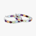 Natural Mixed Gemstones Hoop Earrings 5.34 Carats Sterling Silver