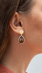 Smoky Quartz Earrings With Citrine 21 Carats Gold Plated Silver