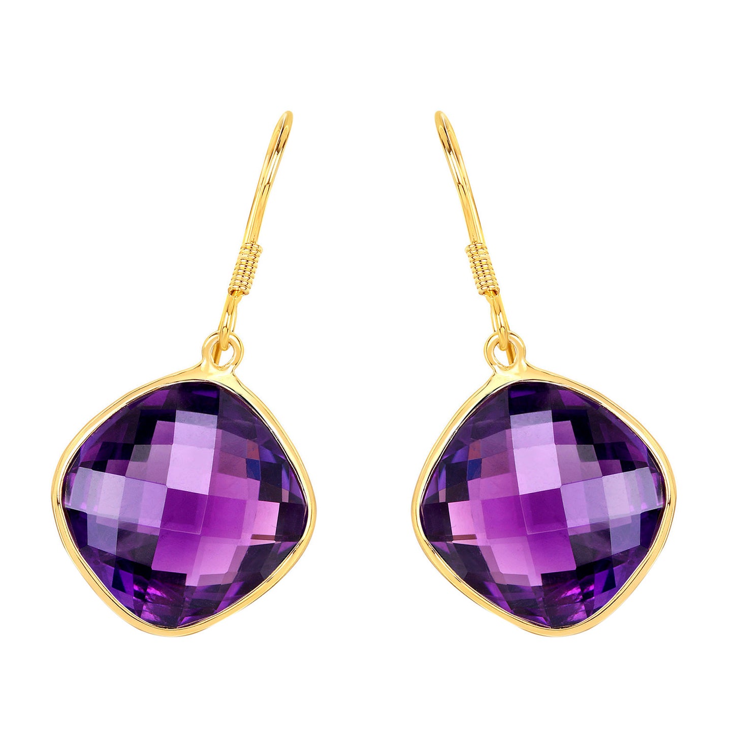 Amethyst Earrings 24.5 Carats Gold Plated Silver