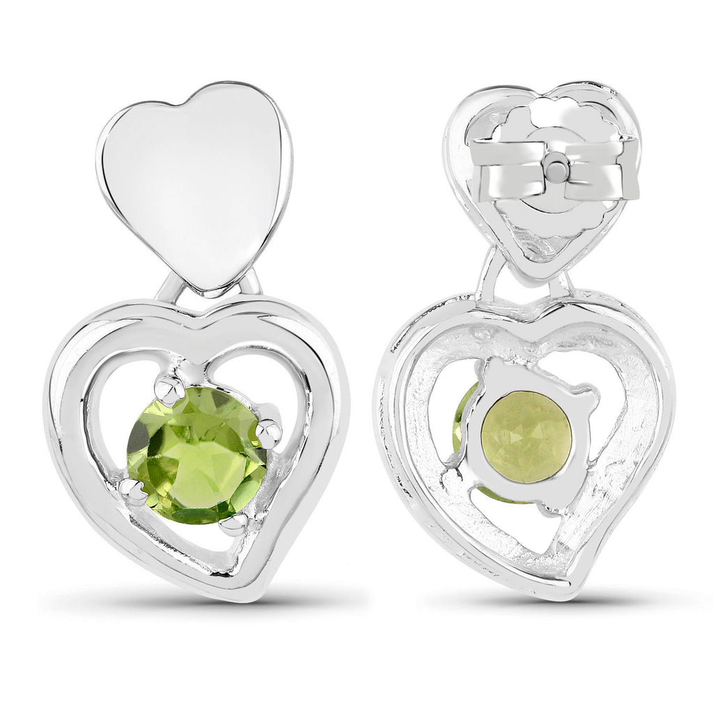Peridot Heart Earrings 1.58 Carats Sterling Silver