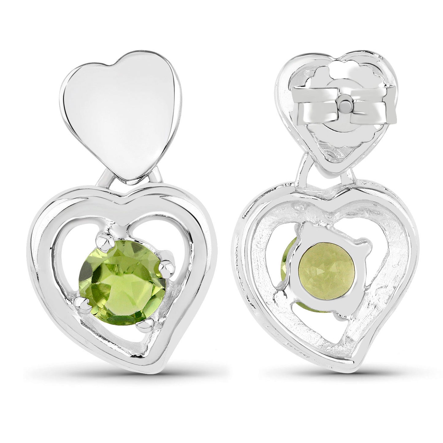 Peridot Heart Earrings 1.58 Carats Sterling Silver