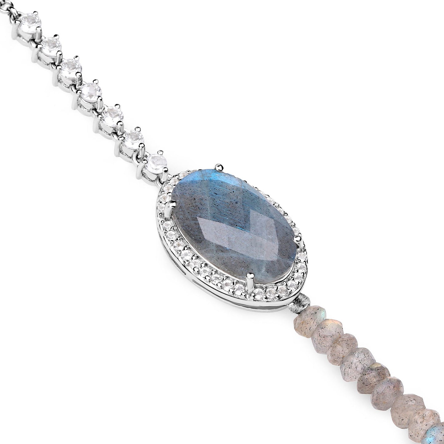 Labradorite Bracelet With White Topaz 17.4 Carats Sterling Silver