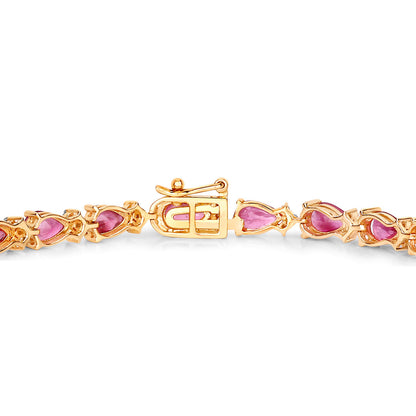 Ruby Tennis Bracelet Diamond Links 9.32 Carats 14K Yellow Gold