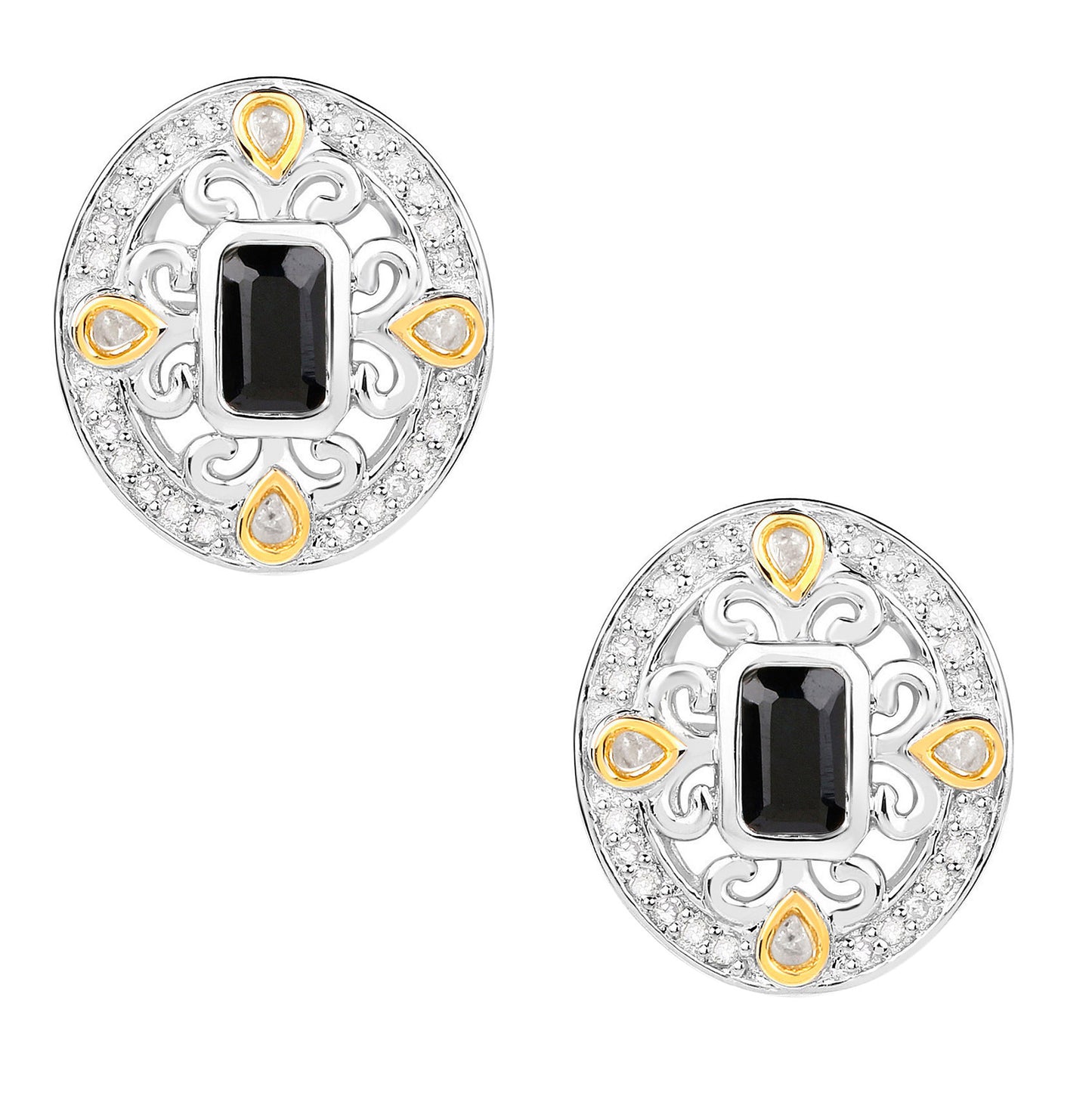 Blue Sapphire Earrings Diamonds 0.90 Carats 18K Yellow Gold Plated Silver