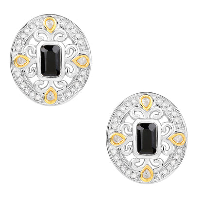 Blue Sapphire Earrings Diamonds 0.90 Carats 18K Yellow Gold Plated Silver